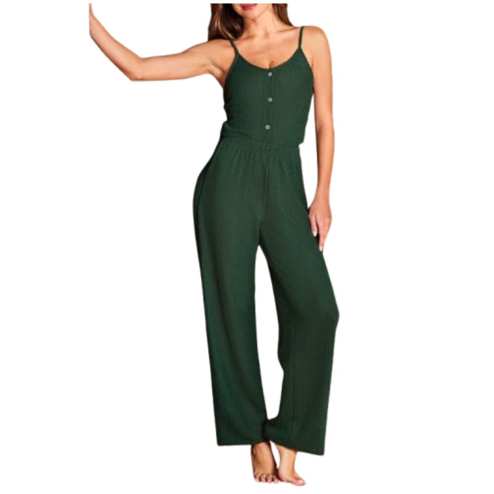 Cupshe Green Waffle Front Button Tank & Pants Pajama Set Size M NWT